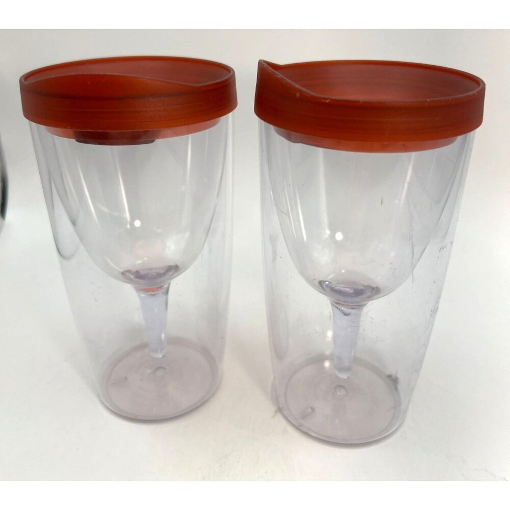 2 Vin02Go Insulated Plastic Wine Glasses With Nonspill Lids